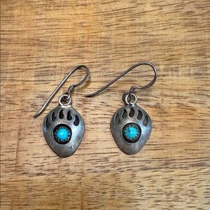 Vintage Navajo Bear Claw Sterling Silver Earrings